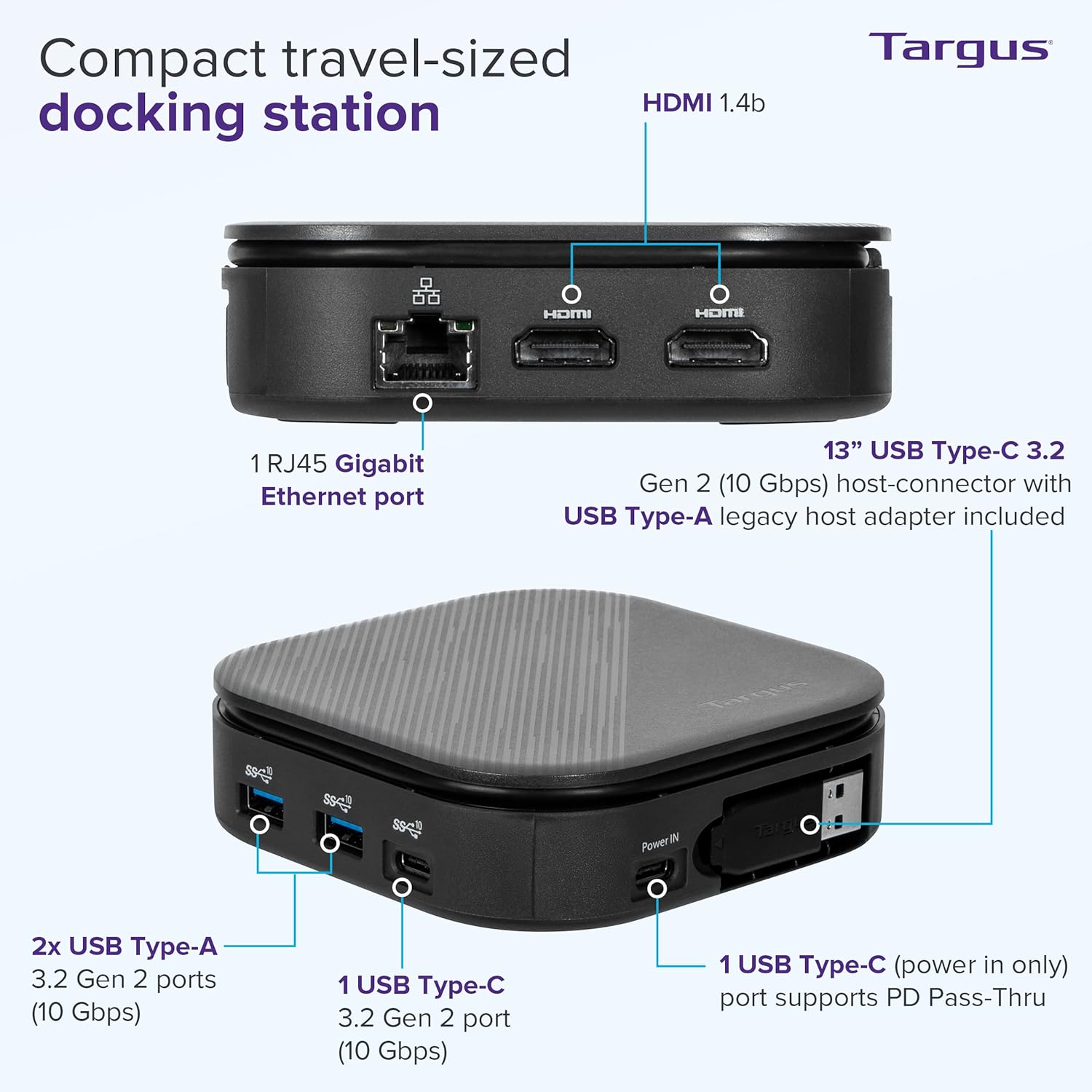 Targus USB-C Universal Dual HD Docking Station with 80W PD Pass-Thru, Docking Station Dual Monitor (HD) or Single Monitor