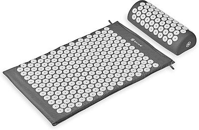 Gaiam Acupressure Mat and Pillow Set, Acupuncture Style Massage Mat & Pillow, Relief for Sciatic Nerve, Muscle Tension, Fibromyalgia, Neck, Shoulder & Back Pain, Migraine & Headaches and Insomnia Grey