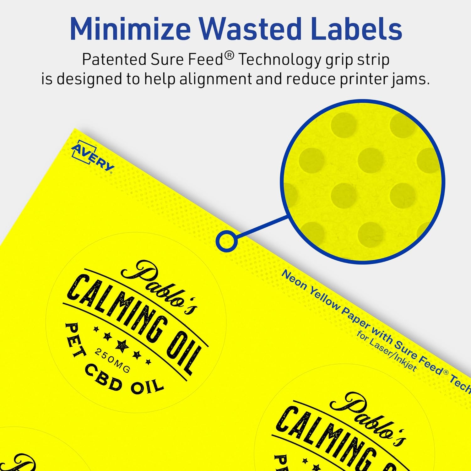 Avery Printable Round Labels, Sure Feed Technology, 2.75" Diameter, Neon Yellow, Print-to-the-Edge