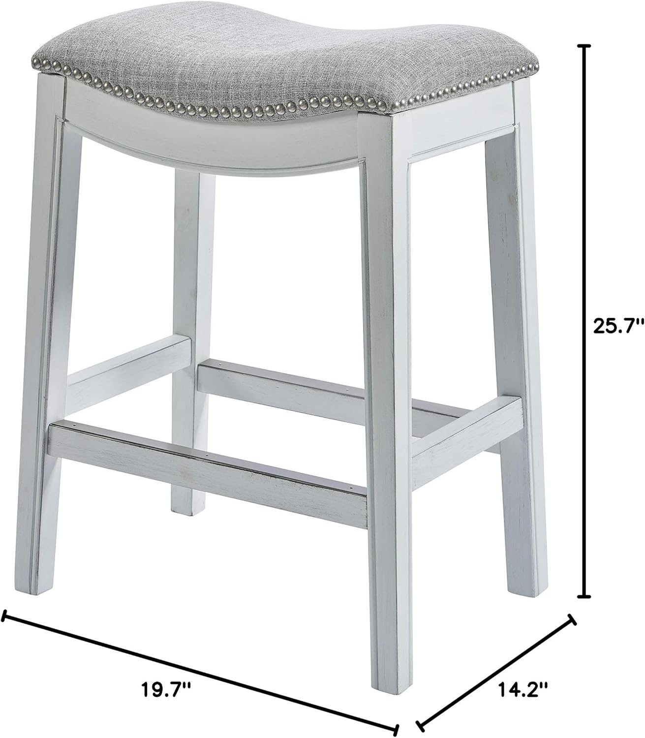New Ridge Home Goods Zoey 26in. Counter-Height Backless Wood Saddle-Seat Barstool with Nailhead Trim