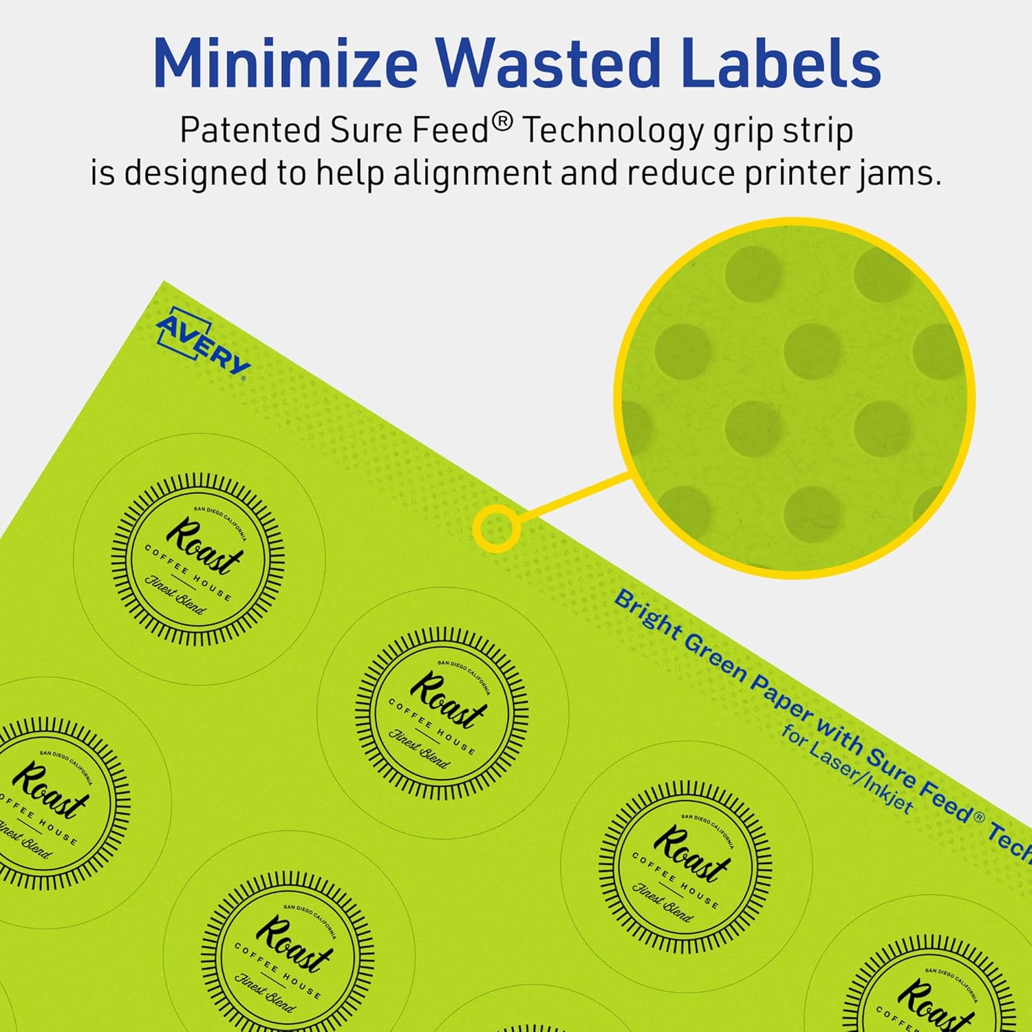Avery Printable Round Labels, Sure Feed Technology, 1-3/4" Diameter, Bright Green Labels, Print-to-The-Edge
