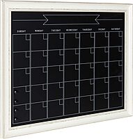 Kate and Laurel Macon Magnetic Framed Chalkboard Monthly Calendar, 22-15/16in x 28-15/16in, Black, White Plastic Frame