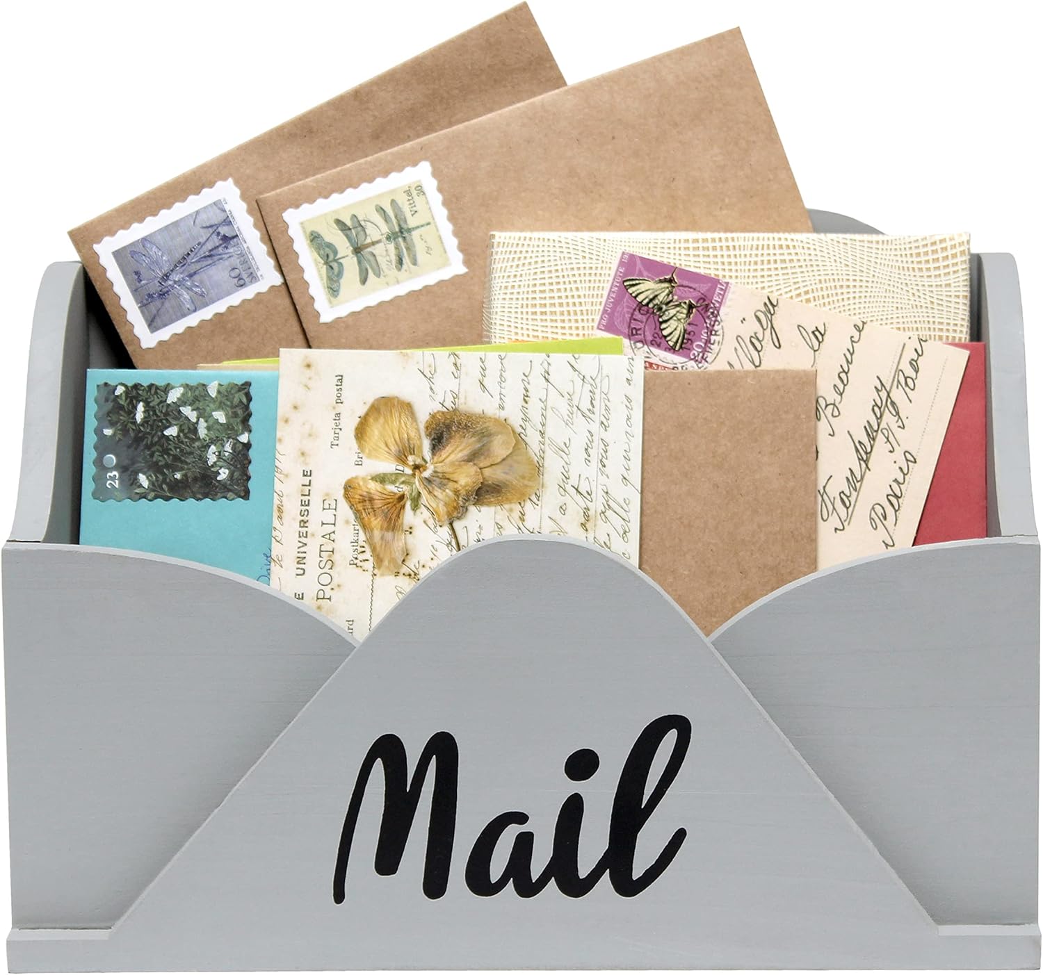 Elegant Designs Homewood Farmhouse Wooden Decorative Envelope-Shaped Desktop Letter Holder