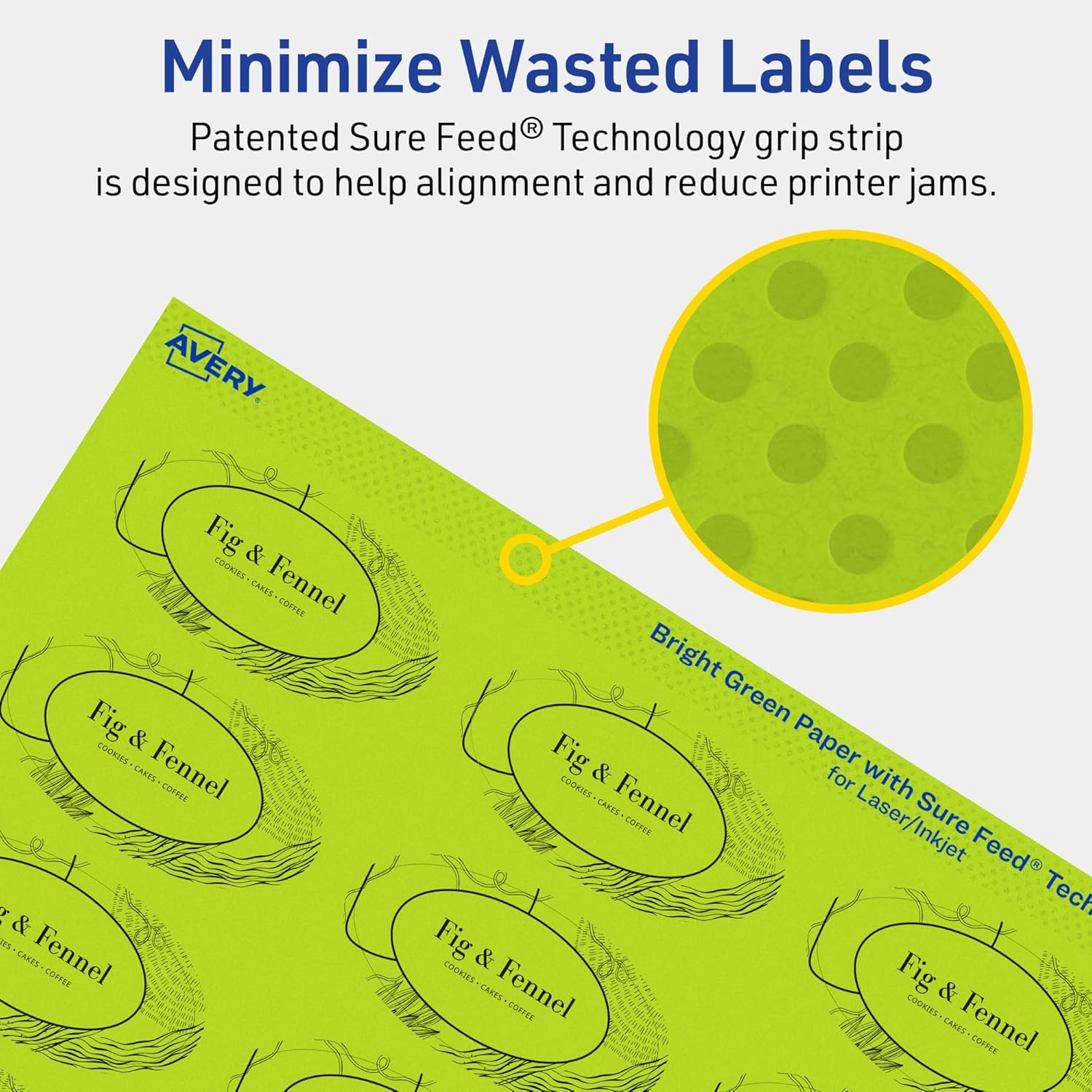AVERY Printable Oval Labels, Sure Feed Technology, 1-1/8" x 2-1/4", Bright Green, Print-to-The-Edge, Laser/Inkjet Printable