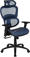Flash Furniture LO Ergonomic Mesh Office Chair with 2-to-1 Synchro-Tilt, Adjustable Headrest, Lumbar Support - Arms in Blue