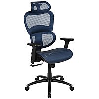 Flash Furniture LO Ergonomic Mesh Office Chair with 2-to-1 Synchro-Tilt, Adjustable Headrest, Lumbar Support - Arms in Blue