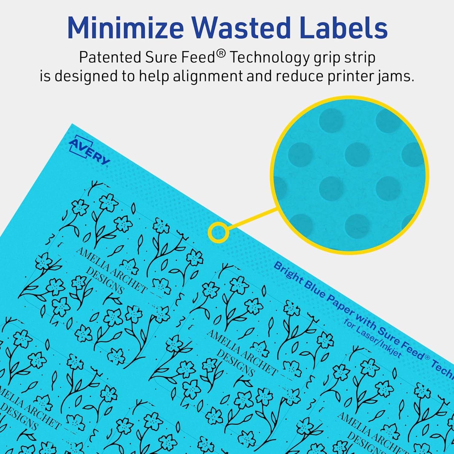 Avery Printable Square Labels, Sure Feed Technology, 2-1/8" x 2-1/8", Bright Blue, Print-to-The-Edge, Laser/Inkjet Printable