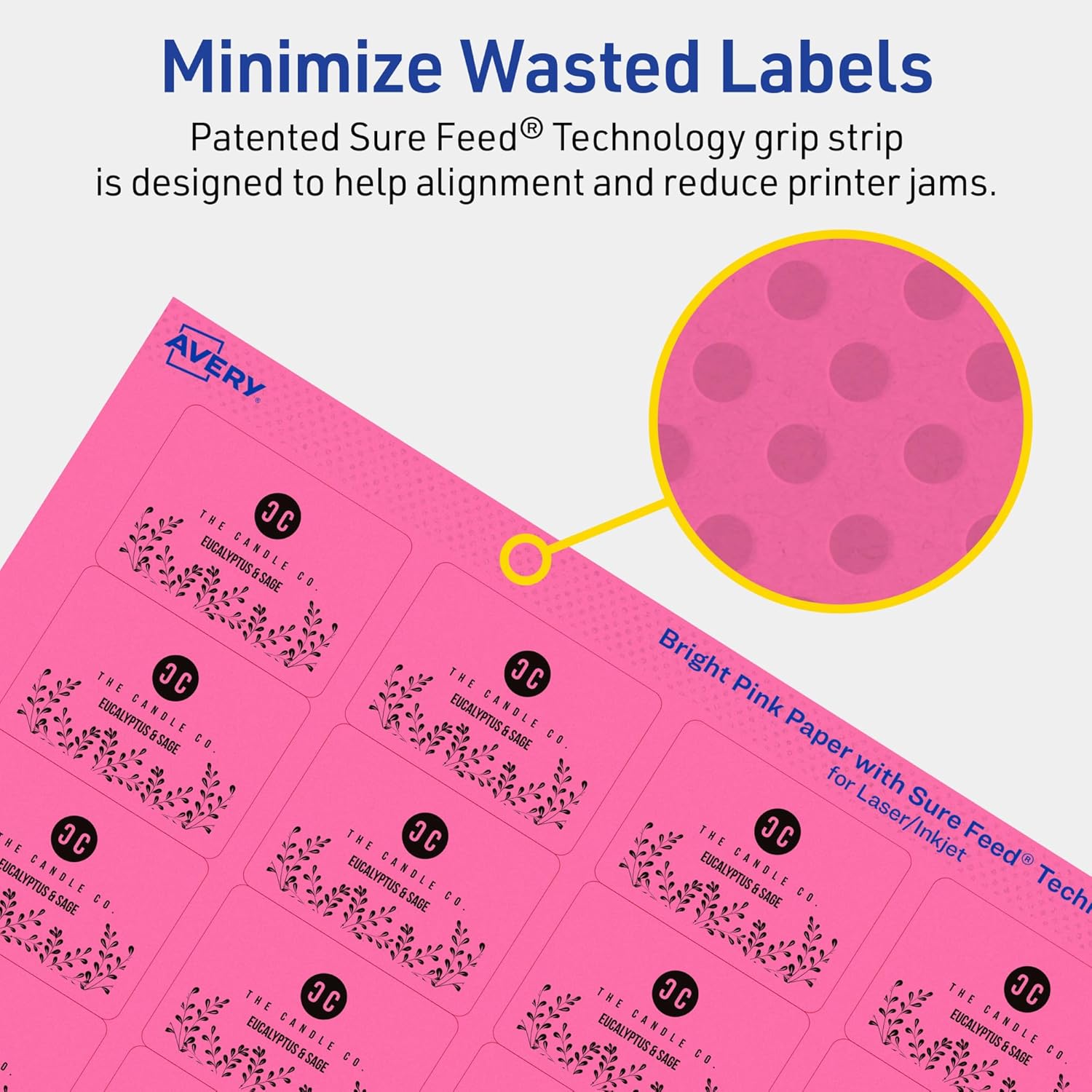 Avery Printable Rectangle Labels, Sure Feed Technology, 1-1/4" x 1-3/4", Bright Pink Labels, Laser/Inkjet Printable