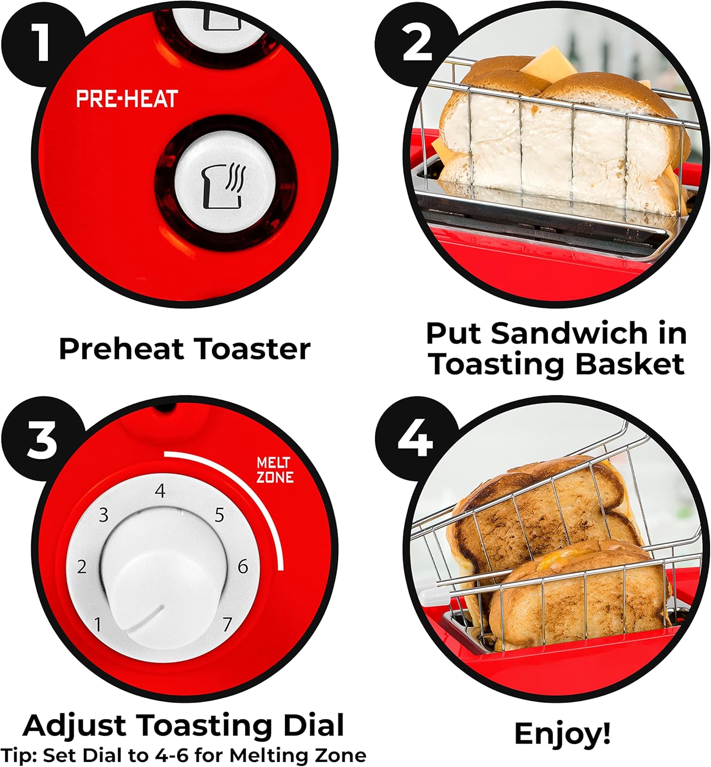 NOSTALGIA Grilled Cheese Sandwich Toaster with Easy-Clean Toasting Baskets and Adjustable Toasting Dial