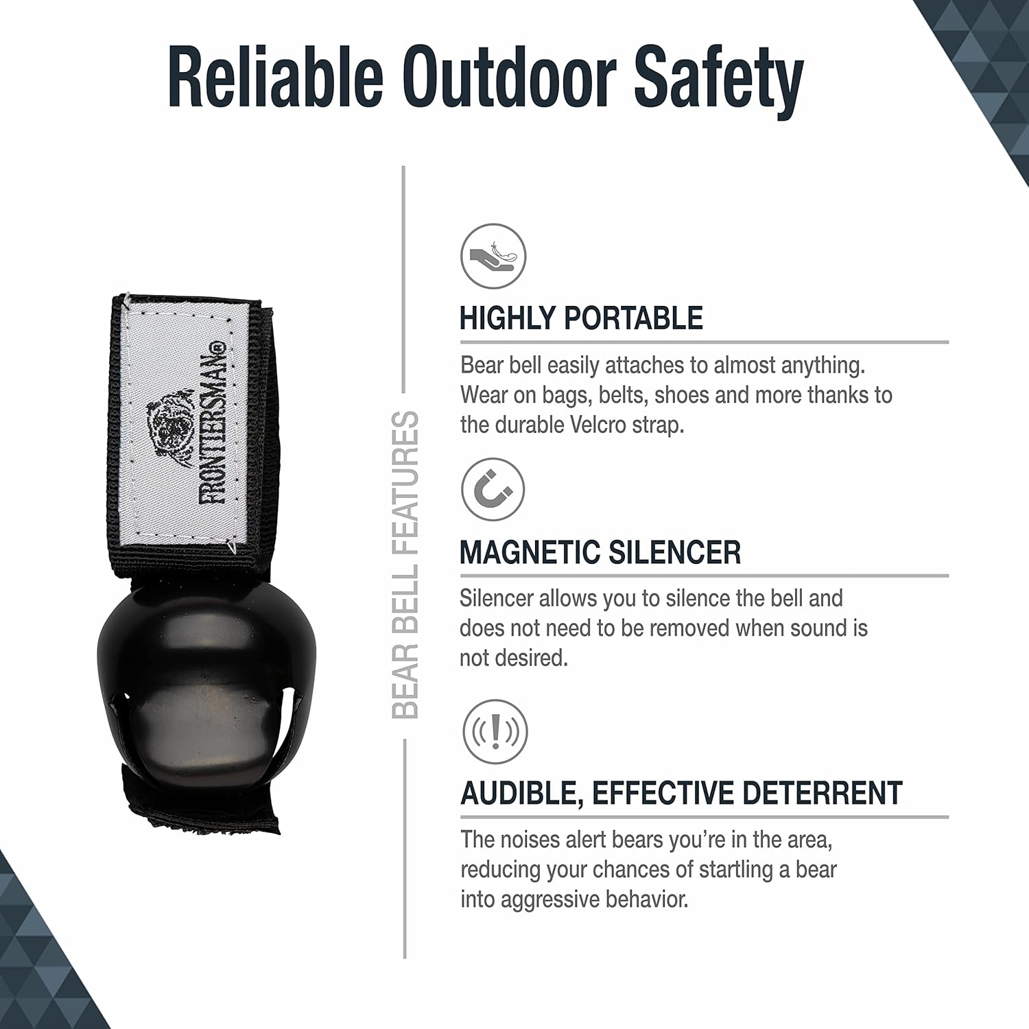 SABRE Frontiersman Bear Bell with Magnetic Silencer and Hook-and-Loop Strap