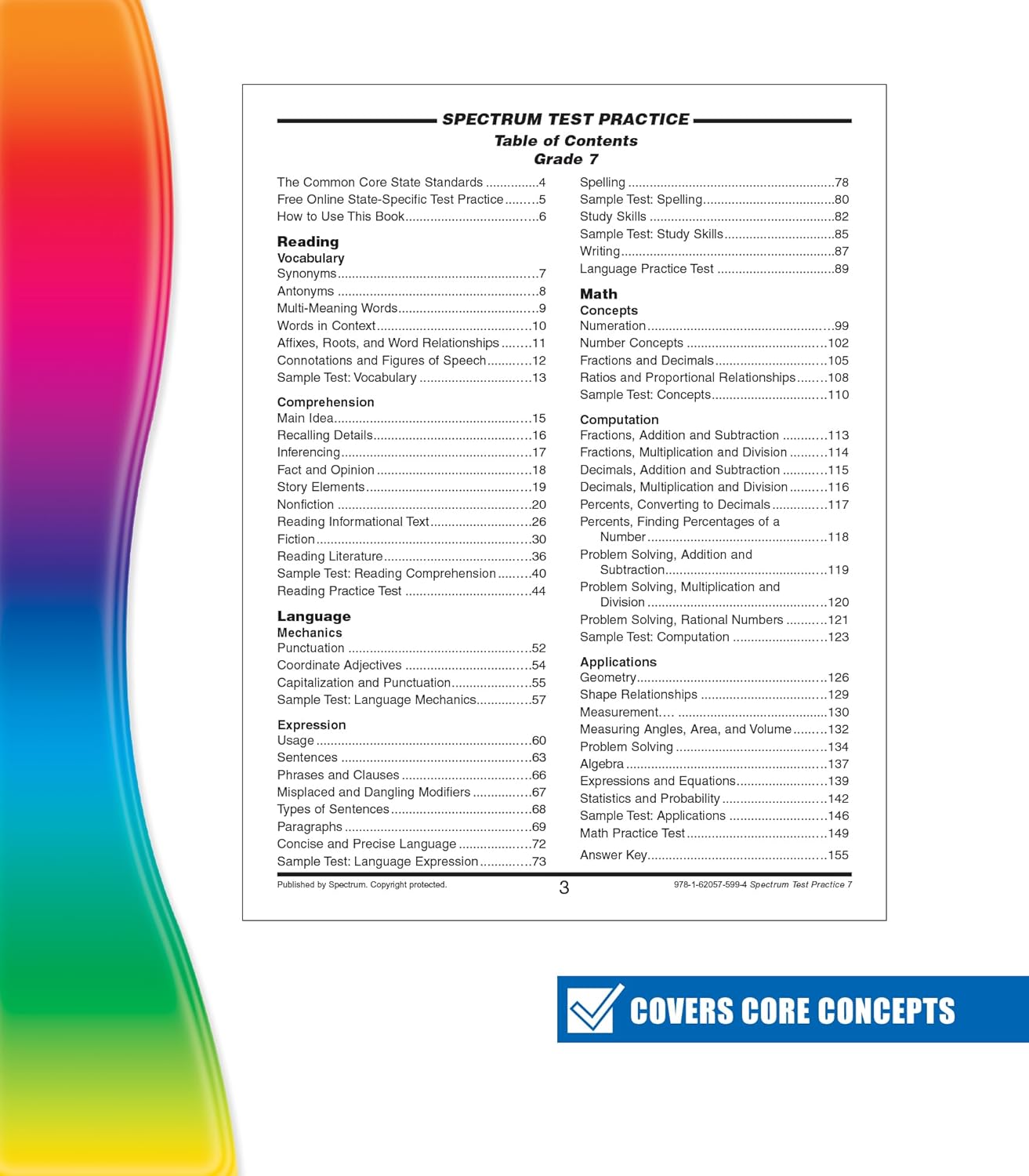 Spectrum 7th Grade Test Practice Workbooks All Subjects, Ages 12 to 13, Grade 7 Test Practice, Language Arts