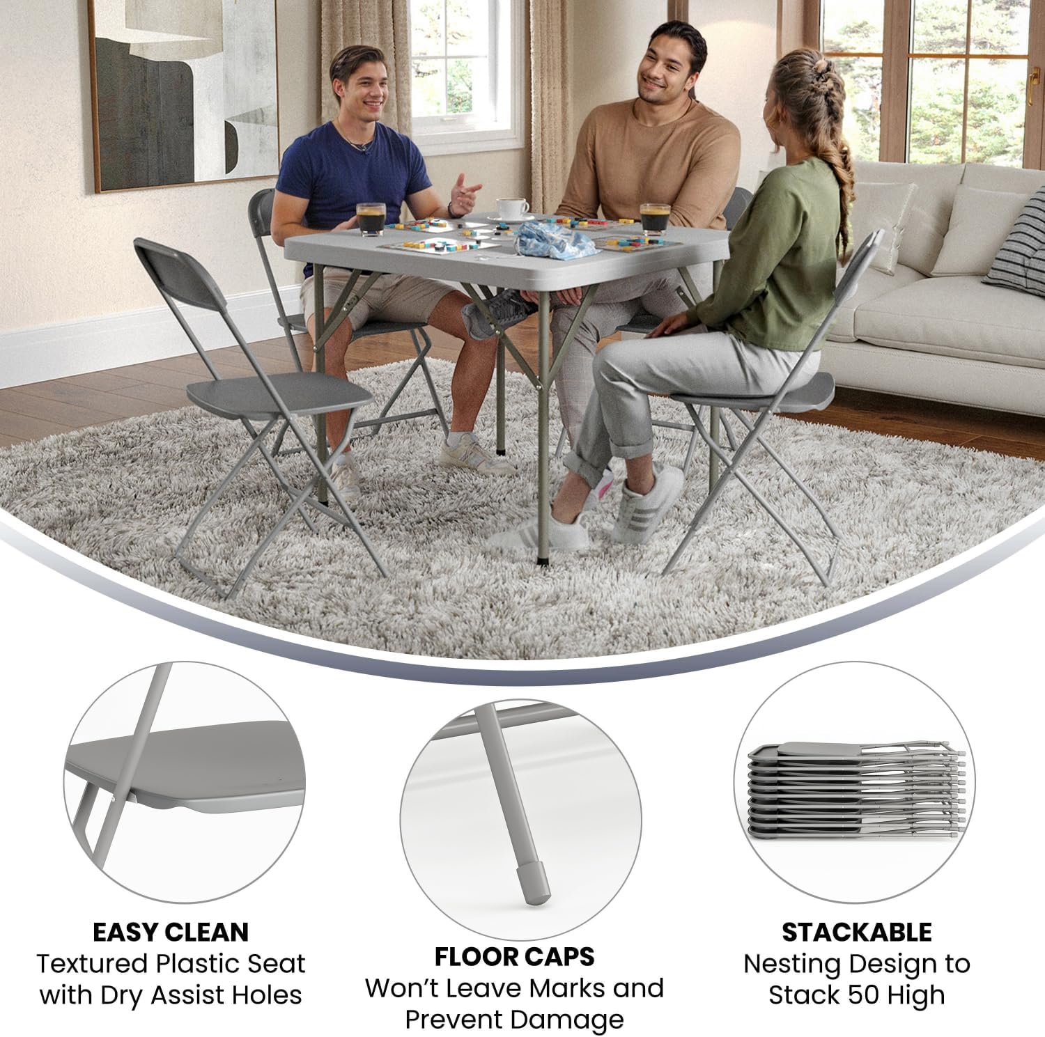 Flash Furniture Hercules Series Commercial-Grade Plastic Folding Chair - 650LB Weight Capacity