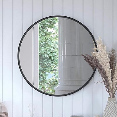 Flash Furniture Jennifer Large Round Wall Mirror - Black Circle Accent Mirror - 27.5" Vanity Mirror - for Bathroom, Vanity