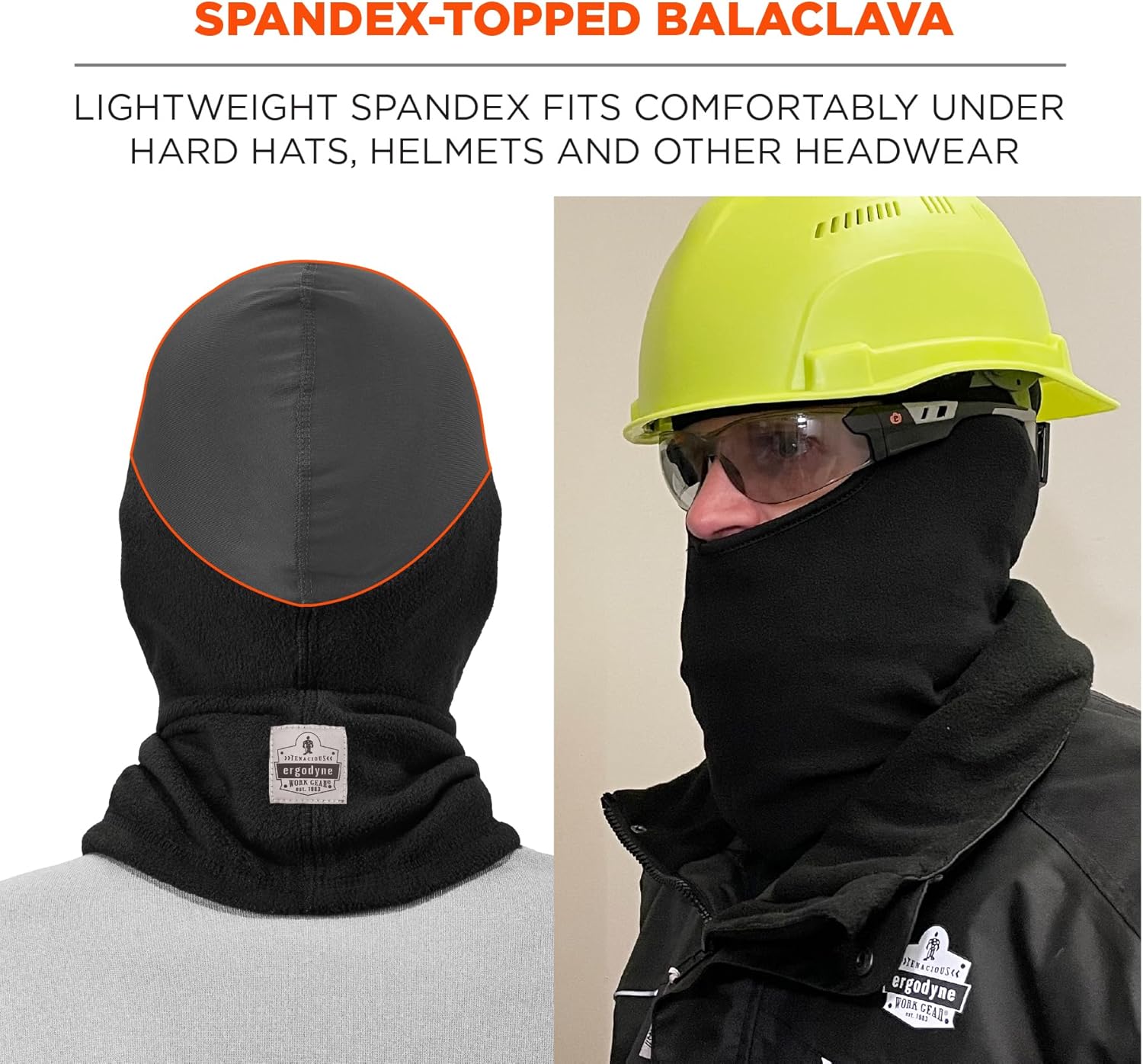 Balaclava with Spandex Top, Comfortable Wear Under Helmet, Winter Face Mask, Ergodyne N-Ferno 6822,Black One Size