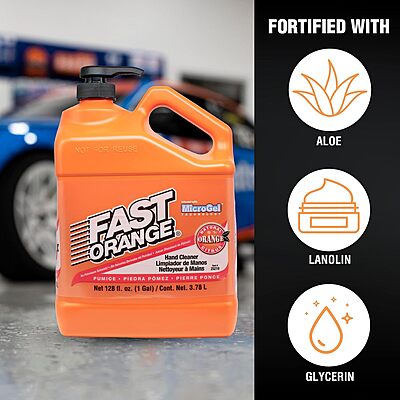 Fast Orange 25219 Pumice Lotion, Heavy Duty Hand Cleaner, Natural Citrus Scent, Waterless Cleaner For Mechanics, Strong Grease Fighter, 1 Gallon 128 Ounce (Pack of 1) Pumice