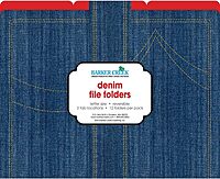 Barker Creek Designer File Folders Set of 12, Denim, Iconic Denim Pattern on The Outside, Vibrant Red on The Inside