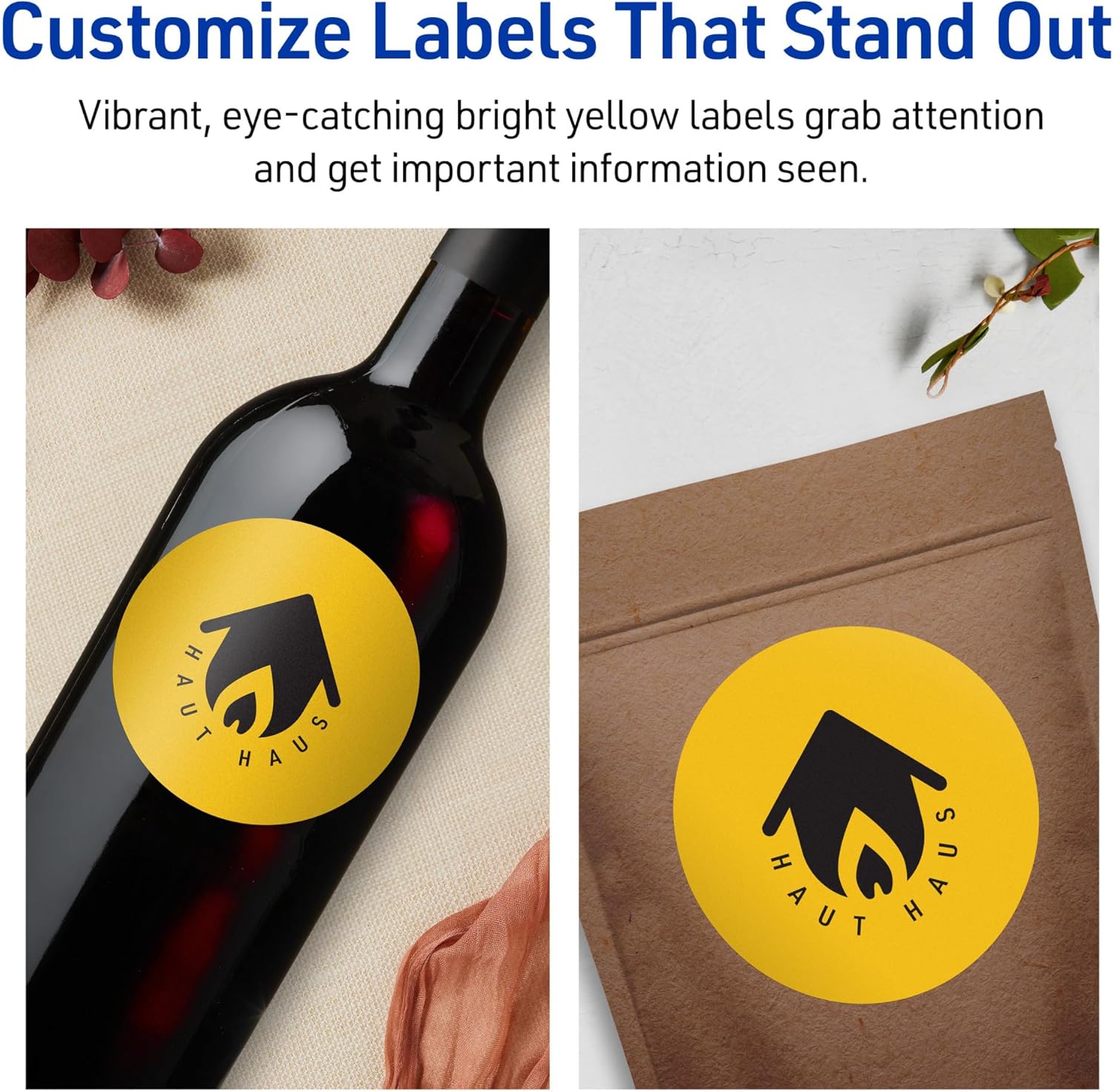 Avery Printable Round Labels, Sure Feed Technology, 3.5" Diameter, Bright Yellow Labels, Print-to-The-Edge
