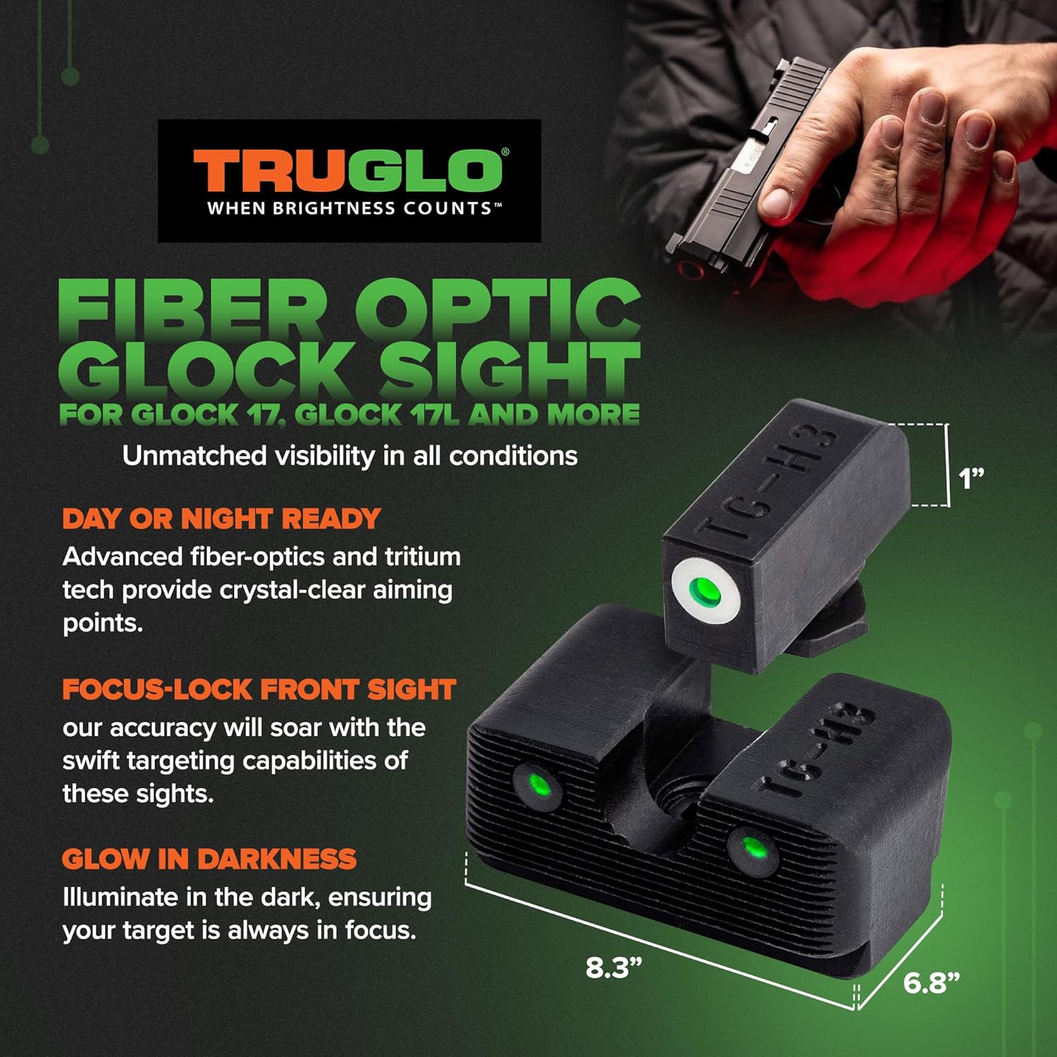 TRUGLO Tritium Pro Night Sights for Glock Handgun Models - Front & Rear Set (White Ring)