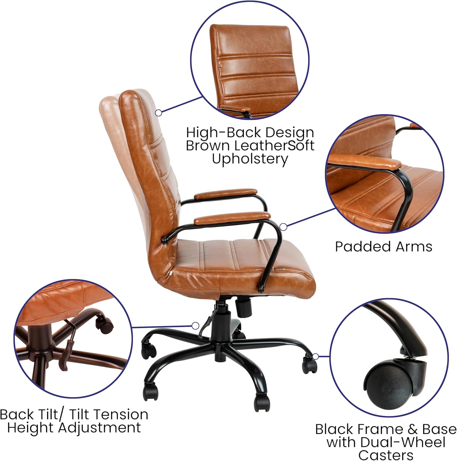 Flash Furniture Whitney Swivel LeatherSoft Desk Chair with Padded Seat and Armrests