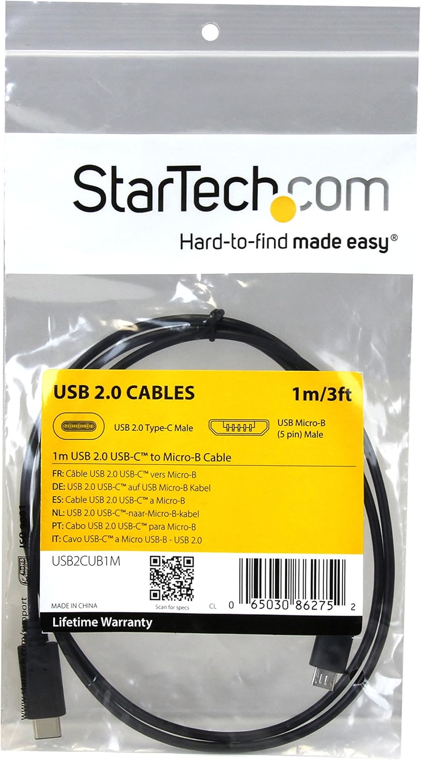 StarTech.com USB C to Micro USB Cable - 3 ft / 1m - USB 2.0 Cable - Micro USB Cord - Micro B USB C Cable