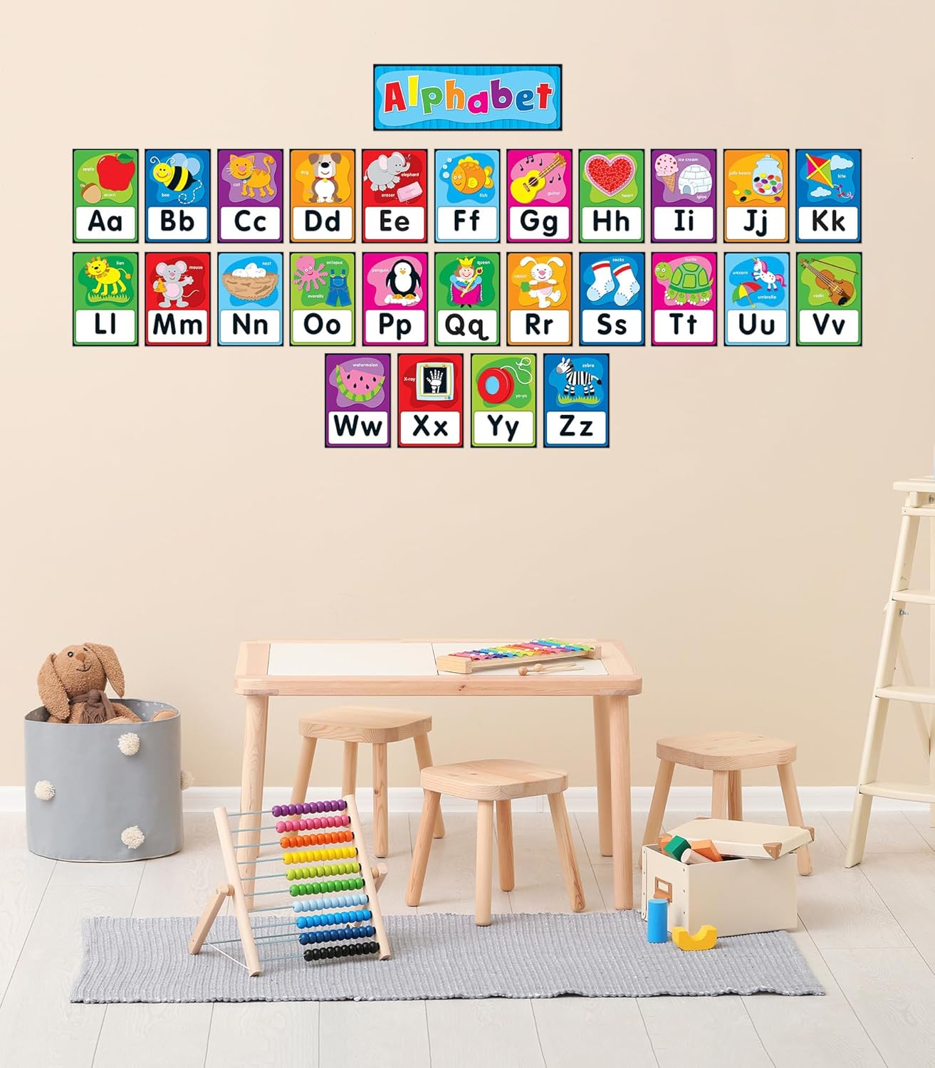 Carson Dellosa 27 pc Set of Quick Stick™ Self-Adhesive abc Bulletin Board Decorations, Alphabet Toddler Learning Posters