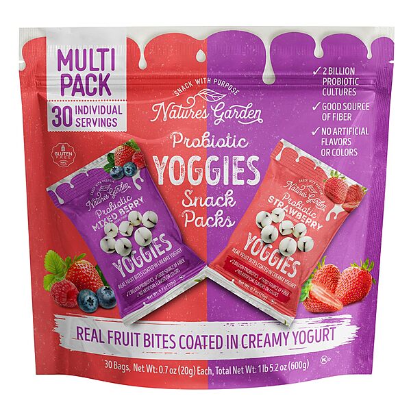 Nature's Garden Probiotic Yoggies Multi Pack, 21oz (Strawberry Yoggies 15x0.7 oz +Mixed Berry Yoggies 15x0.7 oz)