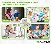 Alpine Wall Mounted Baby Changing Station - Horizontal Baby Changing Table Foldable Diaper Tables with Safety Strap for Commercial Bathroom, ADA Complaint (Hardware Included) White Gray