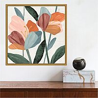 Amanti Art Framed Canvas Wall Art 16x16 Azalea Flowers Joining II by Annie Warren, Framed Wall Art Canvas, Abstract Artwork