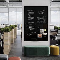 U Brands Non-Magnetic Glass Dry-Erase Board, 72in X 48in, Black Surface, Frameless, Actual Size 70in X 47in (173U00-01)