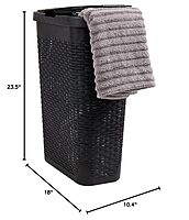 Mind Reader 40L Slim Laundry Hamper with Lid, Wicker-Style Plastic