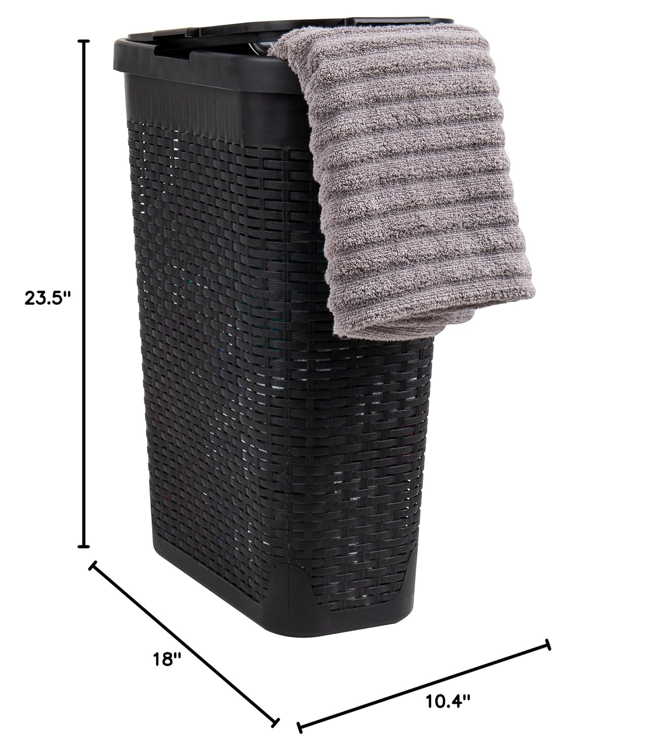 Mind Reader 40L Slim Laundry Hamper with Lid, Wicker-Style Plastic