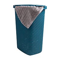 Mind Reader 60L Slim Laundry Hamper with Lid, Wicker-Style Plastic