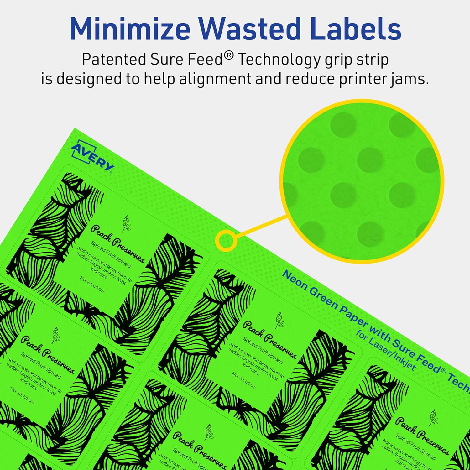 Avery Printable Rectangle Labels, Sure Feed Technology, 2" x 2-5/8", Neon Green Labels, Laser/Inkjet Printable, 150 Total