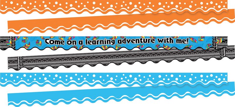 Barker Creek Double-Sided Scalloped Edge Border, Learning Adventure, Trim Out Bulletin Boards and Create Colorful Displays with 117' of Designer Double-Sided Border, 2.25" x 117', Set of 3 (4030)