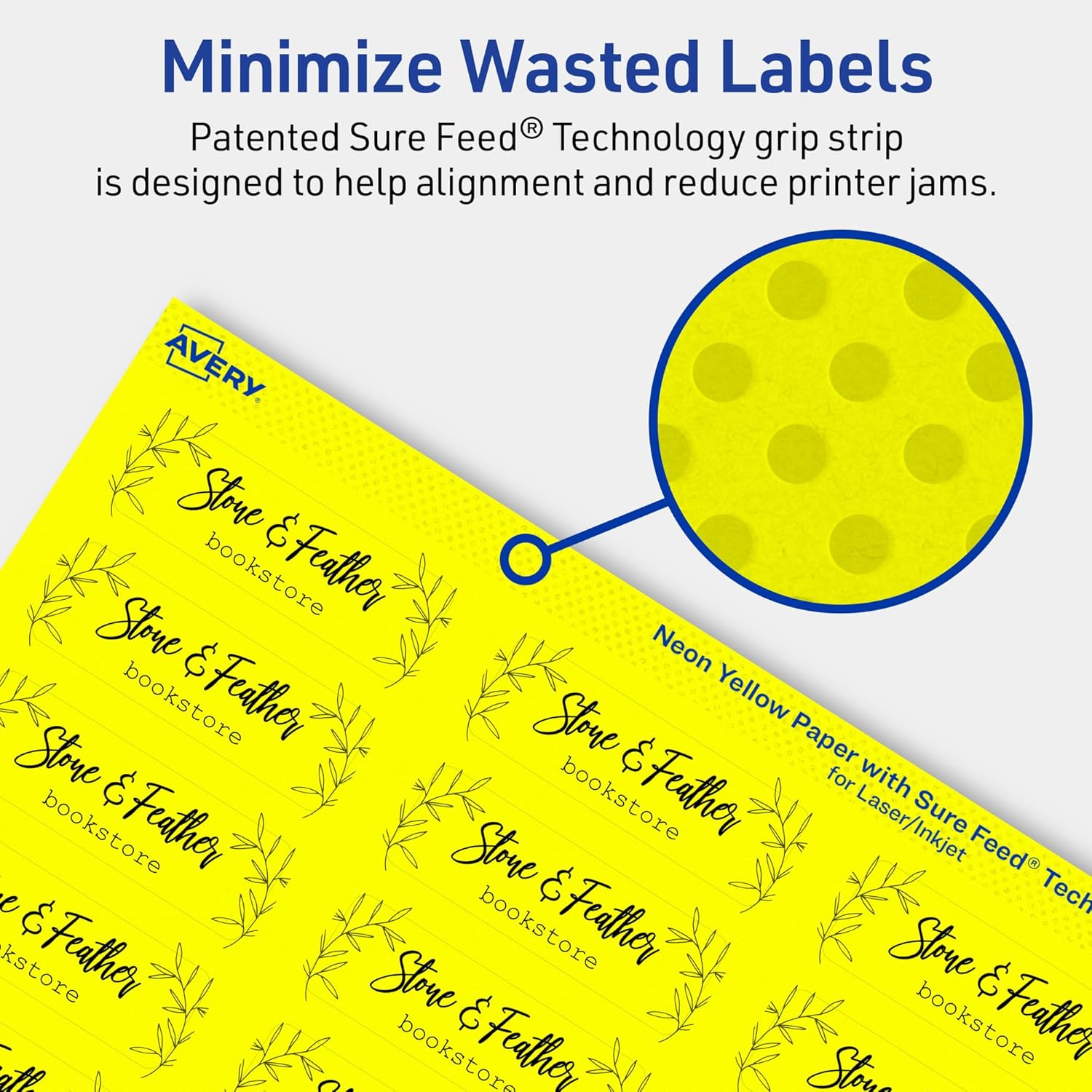 Avery Printable Rectangle Labels, Sure Feed Technology, 3/4" x 2-1/4", Neon Yellow, 300 Count