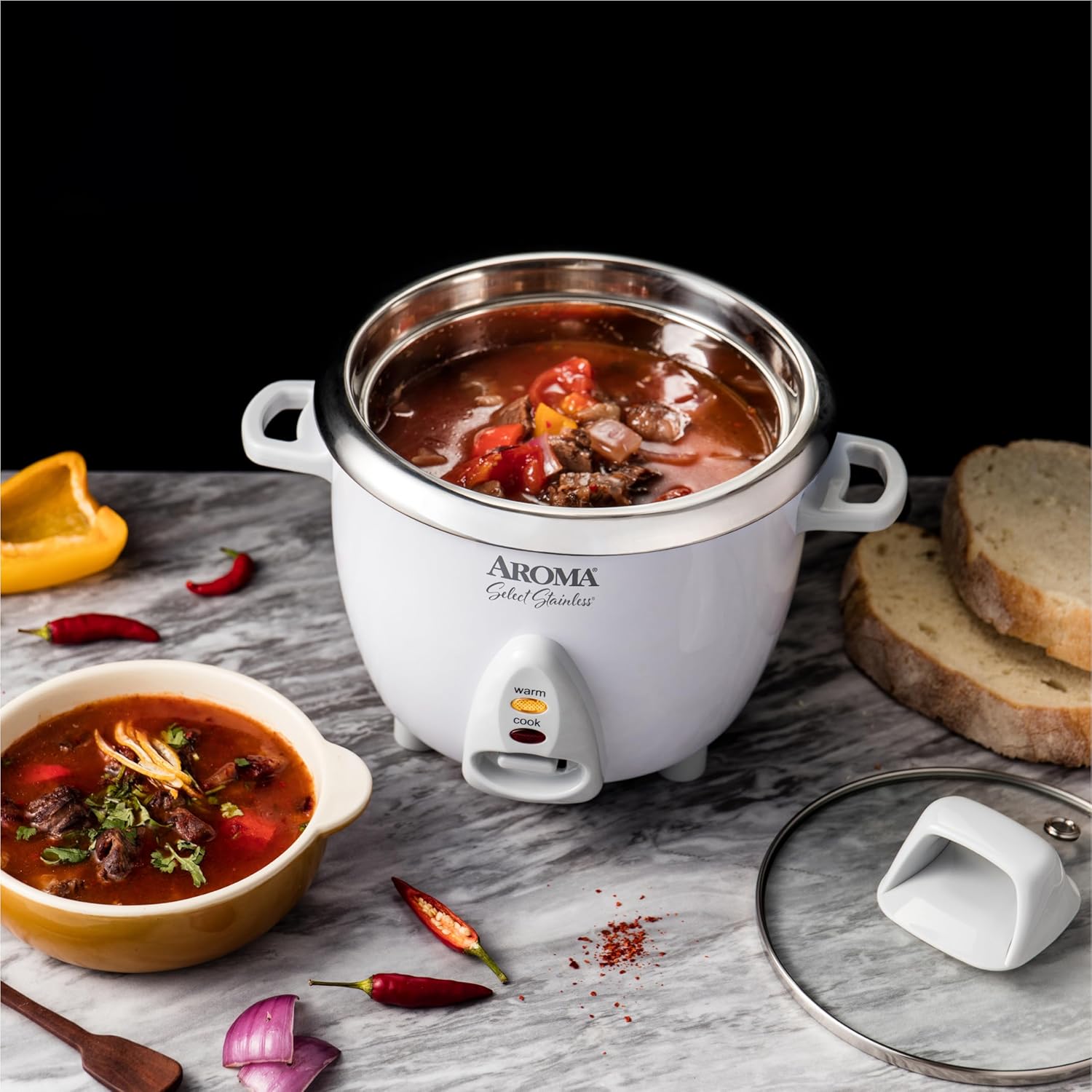 AROMA® Select Stainless® Rice Cooker, 3-Cup (Uncooked) / 6-Cup (Cooked), Stainless Steel Inner Pot, Small Rice Cooker