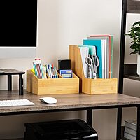 MIND READER Bamboo Desktop Organizer Office Storage