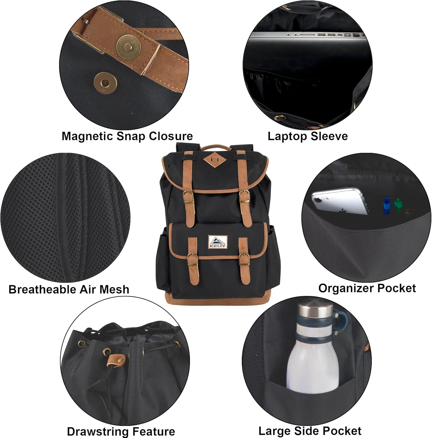 Kelty 18 Inch Laptop Travel Backpack, Drawstring Anti-Theft Backpack with Laptop Compartment, Side Pockets for Men