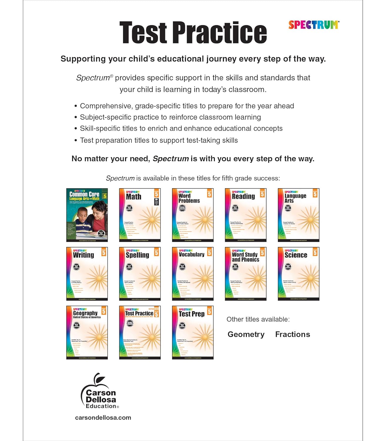 Spectrum 5th Grade Test Practice Workbooks All Subjects, Ages 10 to 11, 5th Grade Test Practice, Language Arts
