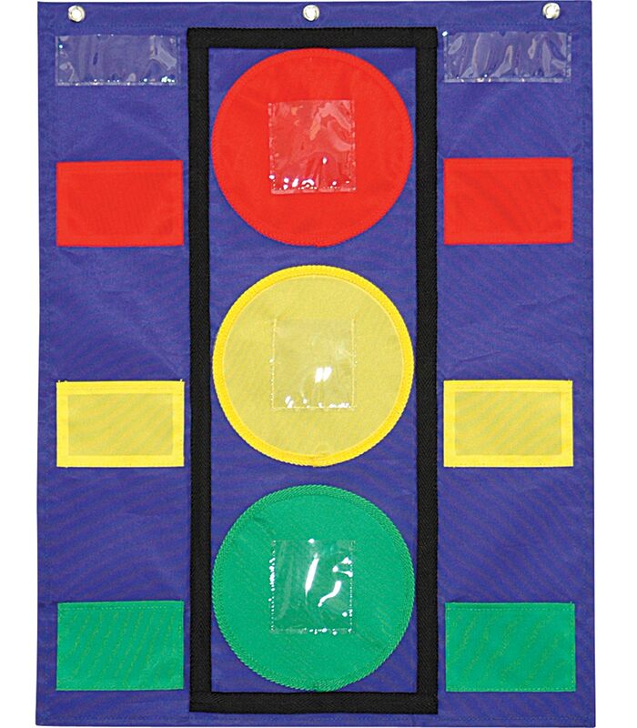 Carson Dellosa 26" x 19.75" Stoplight Behavior Charts for Kids at Home, Pocket Chart With Red, Green, Yellow Classroom Lights and Dry Erase Student Sticks, Social Emotional Learning Teaching Supplies