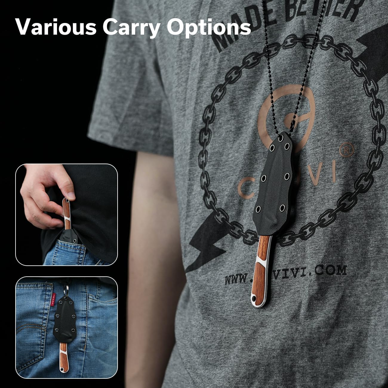 CIVIVI Mini Elementum Fixed Blade Knife with Kydex Sheath and Chain