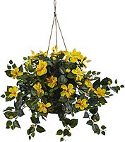 Nearly Natural Hibiscus 22inH Artificial Plant With Hanging Basket, 22inH x 28inW x 24inD, Yellow