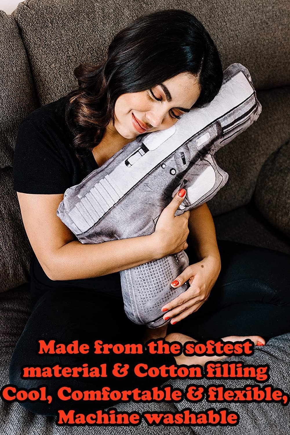 Caliber Gourmet Hug Soft Tactical Revolver Gun Cushion Pillow, Cotton, Plush Stuffed, Throw Pillow, Gun Lovers, Decorative