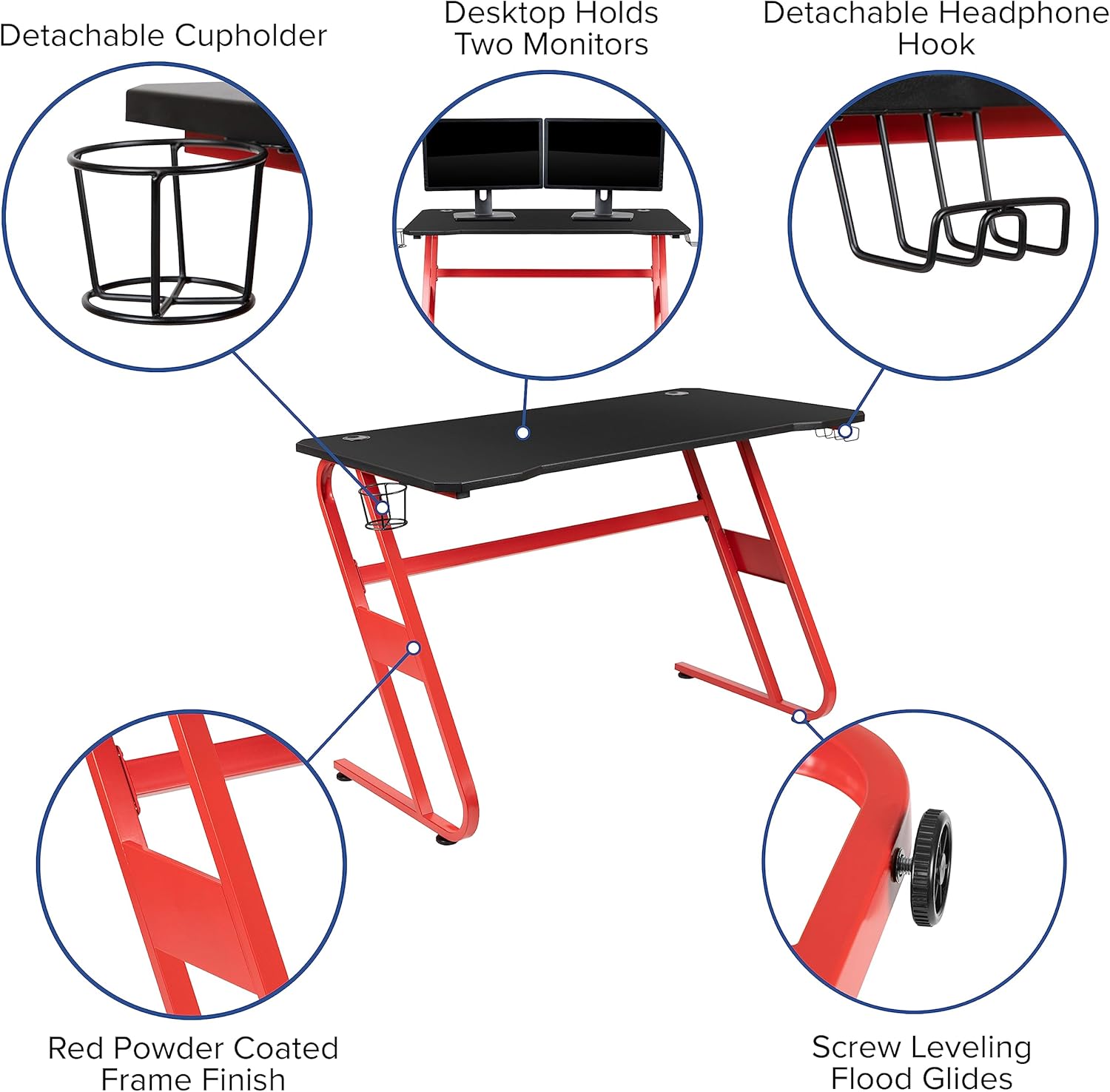 FLASH FURNITURE Gaming Desk and Racing Chair Set with Cup Holder and Headphone Hook