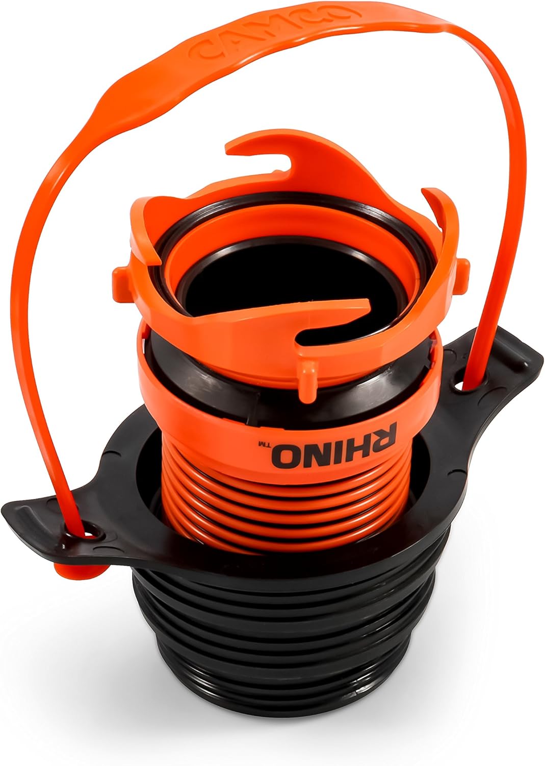 Camco 39319 Flexible 3-in-1 Sewer Hose Seal with RhinoExtreme Hose and Handle- Flexible Fitting Makes Connection to a Sewer
