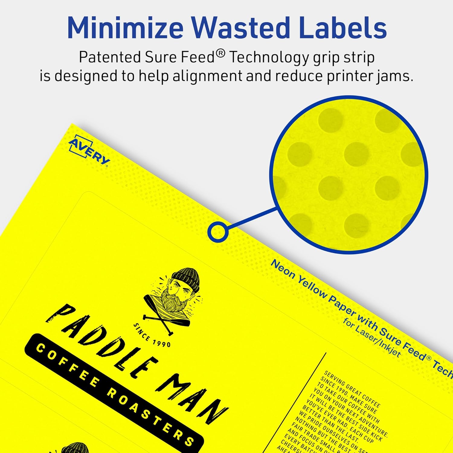 Avery Printable Rectangle Labels, Sure Feed Technology, 3" x 7", Neon Yellow, Print-to-The-Edge, Laser/Inkjet Printable