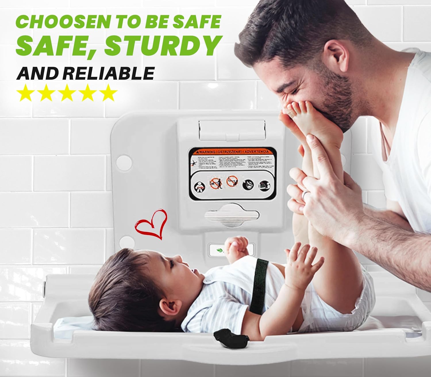 Alpine Wall Mounted Baby Changing Station - Horizontal Baby Changing Table Foldable Diaper Tables with Safety Strap