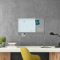 U Brands 3N1 Magnetic Glass Dry-Erase Monthly Calendar Board, White/Gray Surface, White Aluminum Frame