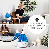 CRANE Drop 4-in-1 Ultrasonic Cool Mist Top-Fill Humidifier with Sound Machine, Night Light & Aroma Tray