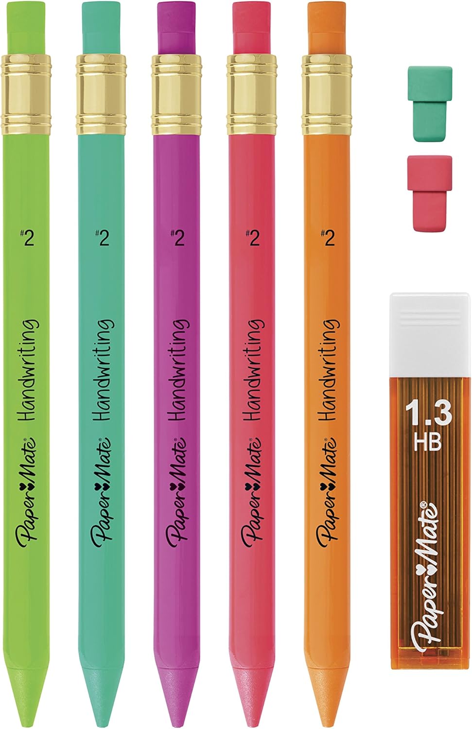 Paper Mate Handwriting Triangular Mechanical Pencil Set, 1.3 mm, Assorted Colors, Pack of 5